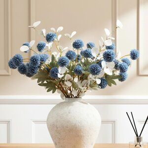 Blue Faux 10 Long Floral Stem Artificial Flowers Tall Vase Eucalyptus Decor
